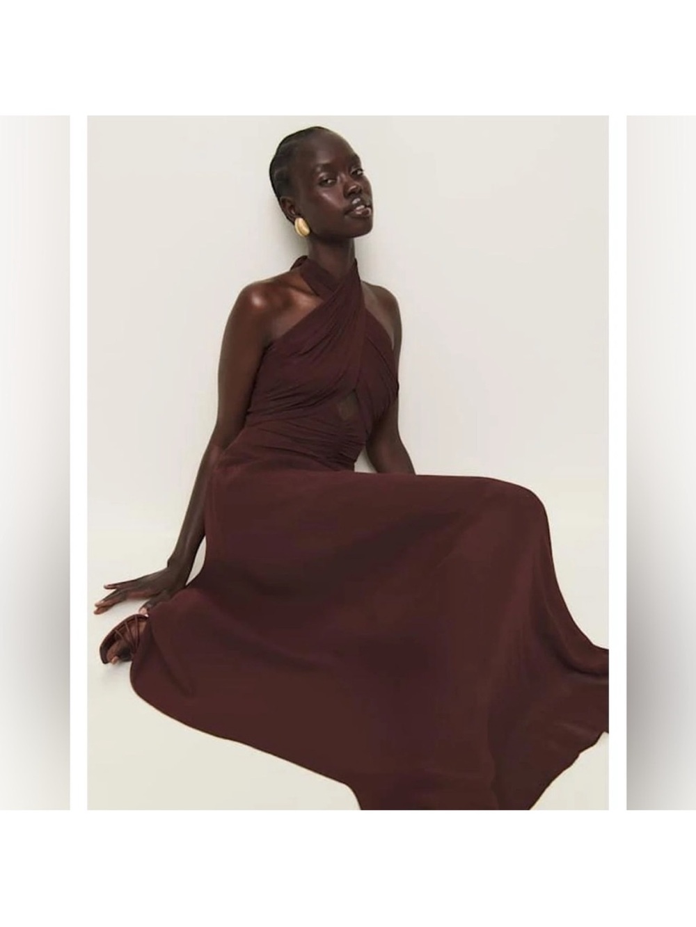 REFORMATION Cari Maxi Dress In Mahogany Wrap Halter Women’s 8 - Picture 2 of 16